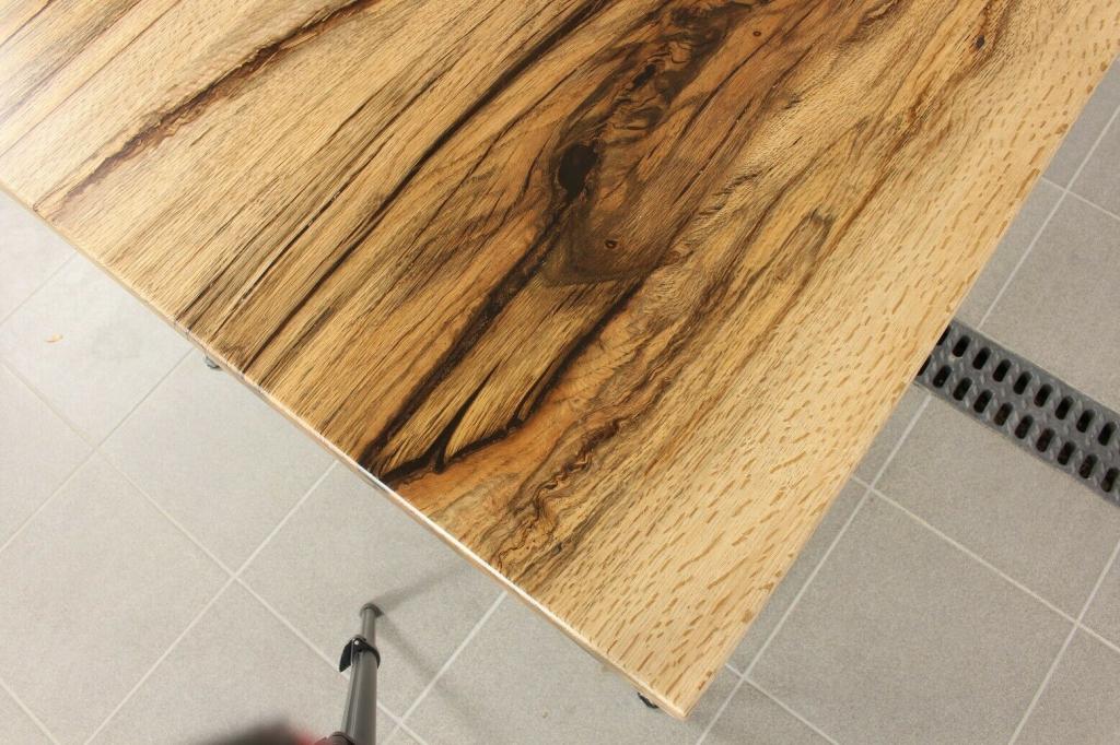 COUCHTISCH MASSIVHOLZ SCHWARZ STAHL HANDGEMACHT EPOXIDHARZ LACKIERT