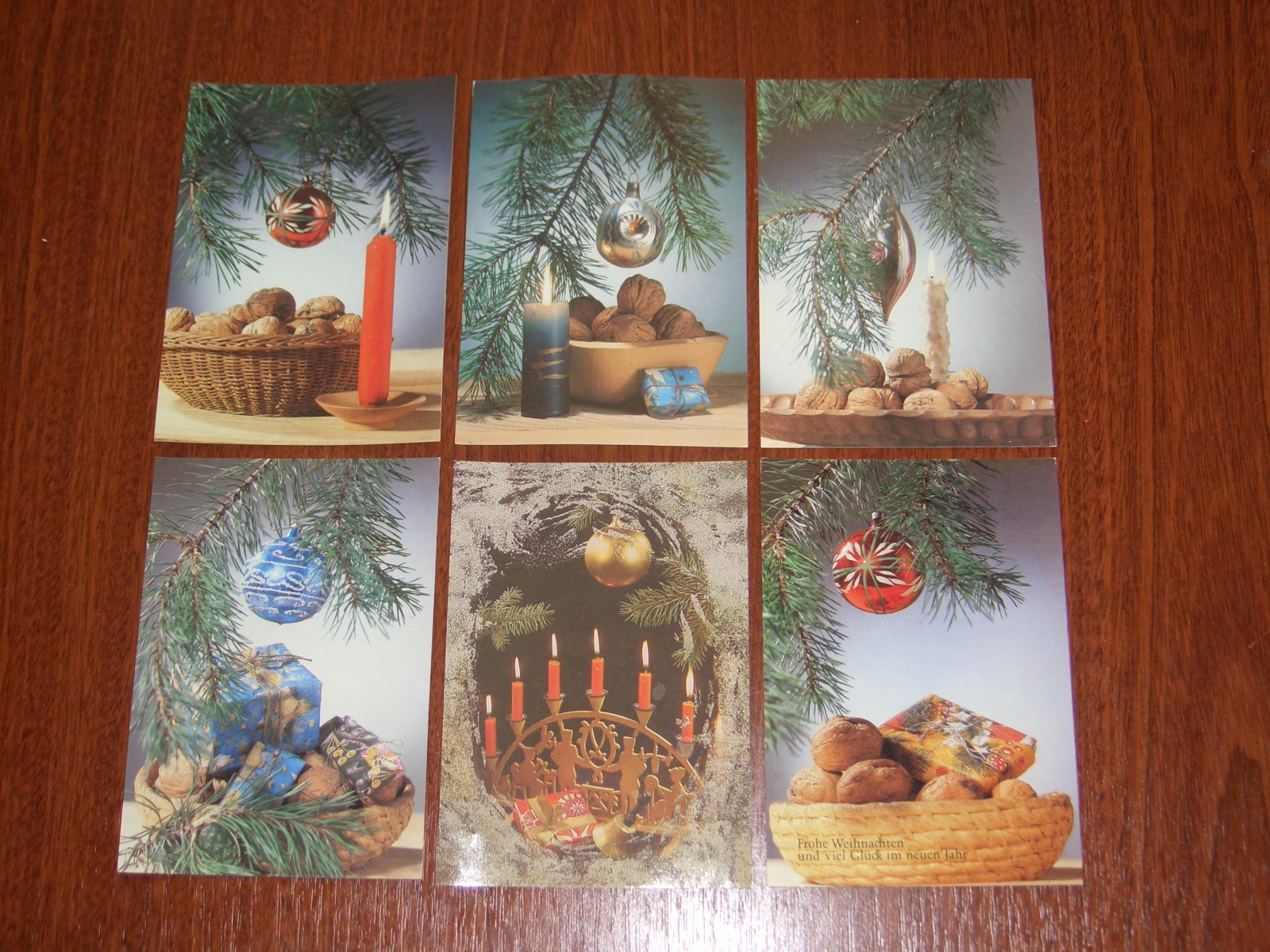10er-Set Weihnachtskarten Mit Umschlägen – Bunte Bäume, Nostalgisches Design, 14x14 Cm