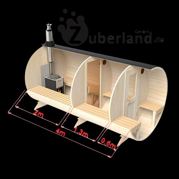 Fass Sauna 4m mit Vorraum und überdachte Sitzmöglichkeit in Delligsen