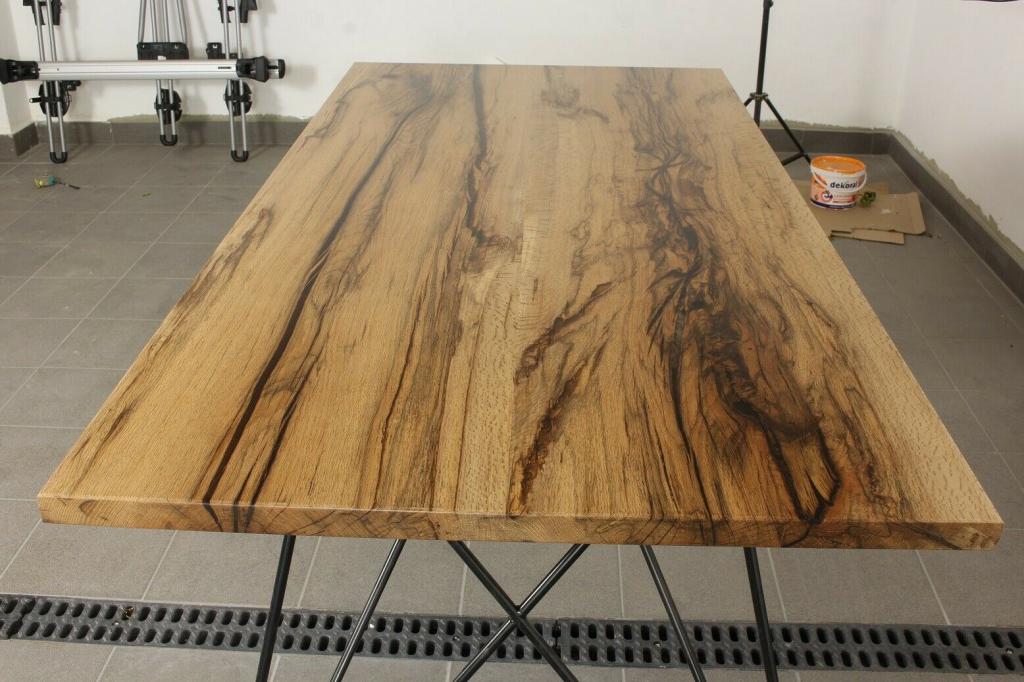 COUCHTISCH MASSIVHOLZ SCHWARZ STAHL HANDGEMACHT EPOXIDHARZ LACKIERT