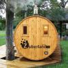 3,  6m Sauna aus Thermoholz,  2,  2m Durchmesser und Holzofen,  Saunafass,  Sauna-Fas