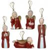 5er Set Keramik Engel Baumschmuck rubinrot