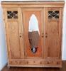Großer Bauernschrank Kleiderschrank Holz natur mit Spiegel