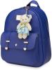 elegantes Taschen–Set Rucksack mit Vorderklappe + Clutch + Teddy–Anhänger blau
