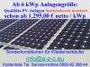 Top Photovoltaikanlagen ab 6 kWp Anlagengröße: 1.050, 00€ netto/ kWp